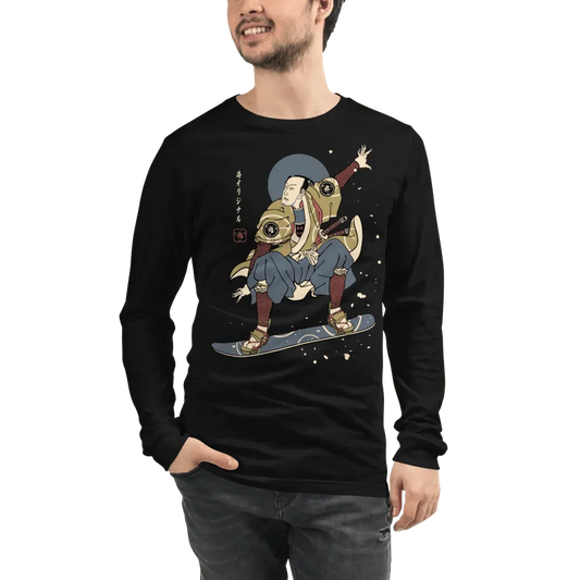 Samurai Snowboard 2 Winter Sport Ukiyo-e Unisex Long Sleeve Tee - Black / XS