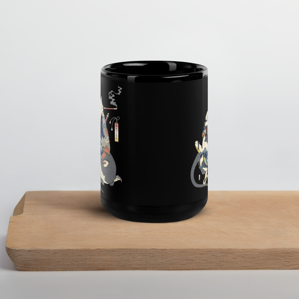 [ONLY IN THE US] Cat Samurai and Mouse Ukiyo-e Black Glossy Mug
