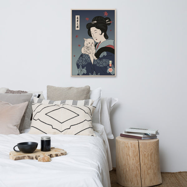 Geisha & Cat Funny Japanese Ukiyo-e Canvas - Samurai Original