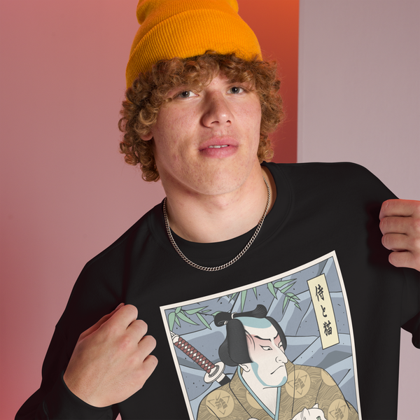 Samurai & Cat Funny Japanese Ukiyo-e Unisex Sweatshirt