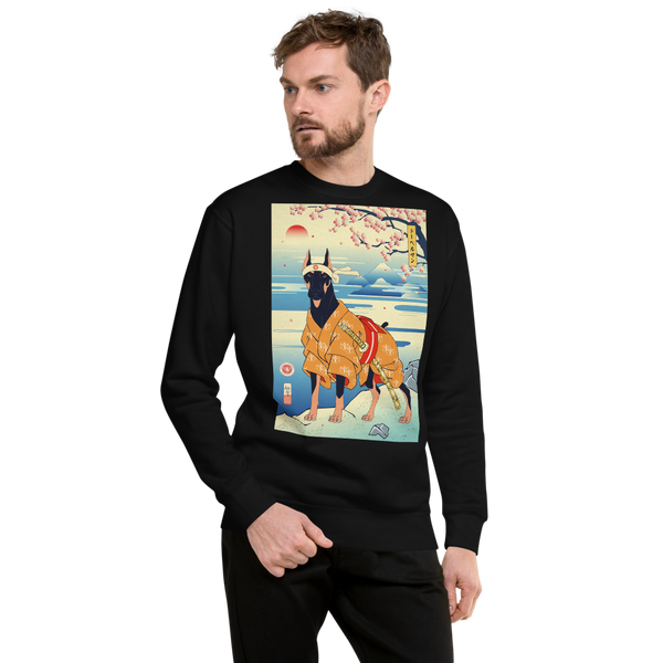 Dog Doberman Pinscher Japanese Ukiyo-e Unisex Fleece Pullover - Samurai Original