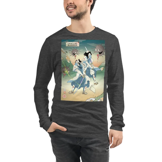 Doctor Nurse vs Virus Demon Japanese Ukiyo-e Unisex Long Sleeve Tee - Dark Grey Heather / S