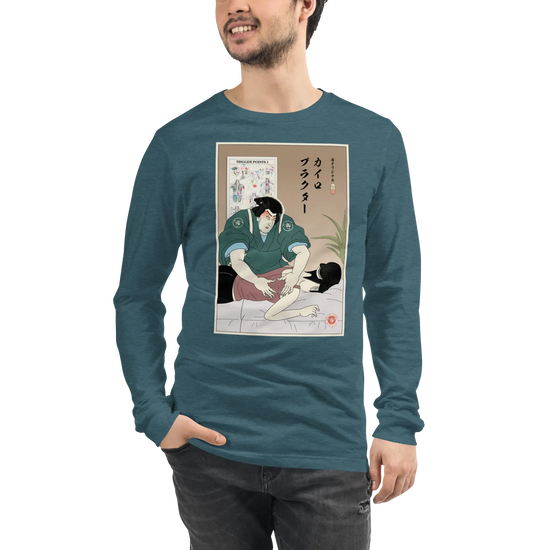 Chiropractor Japanese Ukiyo-e Unisex Long Sleeve Tee - Heather Deep Teal / S