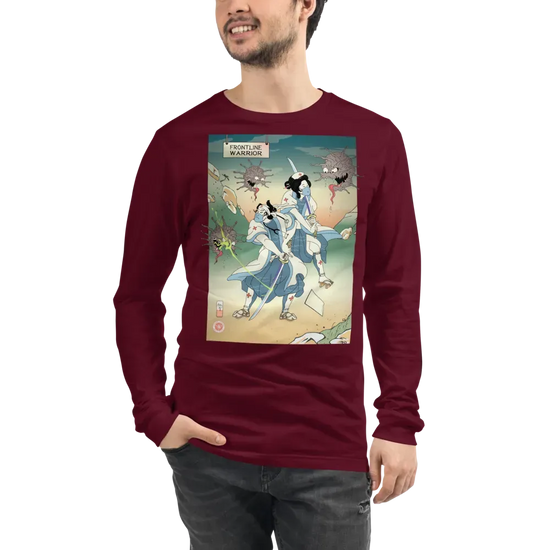 Doctor Nurse vs Virus Demon Japanese Ukiyo-e Unisex Long Sleeve Tee - Maroon / S