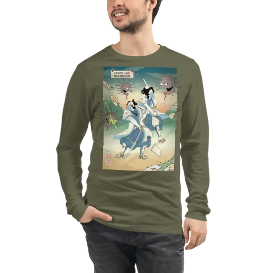 Doctor Nurse vs Virus Demon Japanese Ukiyo-e Unisex Long Sleeve Tee - Military Green / S