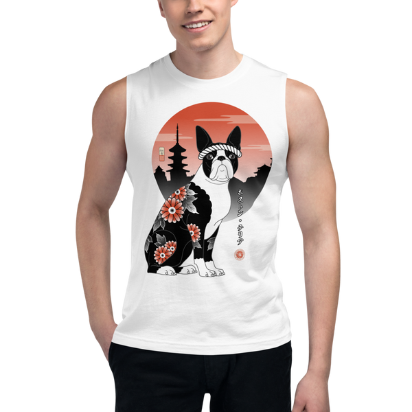 Samurai Boston Terrier Ukiyo-e Muscle Shirt
