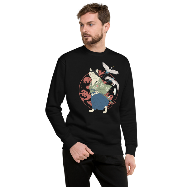 Cat Samurai Funny Ukiyo-e Japanese Unisex Premium Sweatshirt 4 - Samurai Original