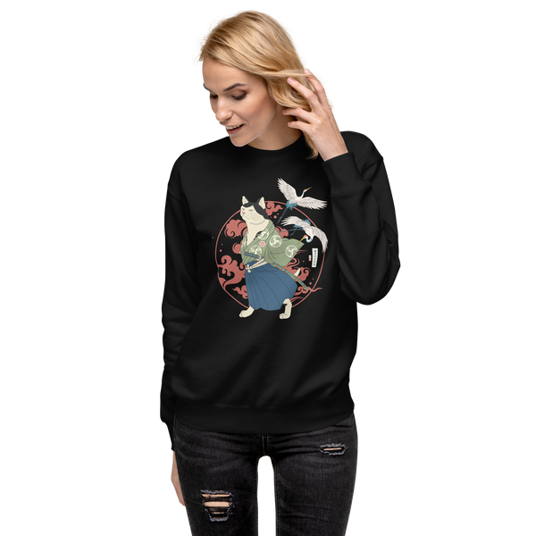 Cat Samurai Funny Ukiyo-e Japanese Unisex Premium Sweatshirt 4 - Samurai Original