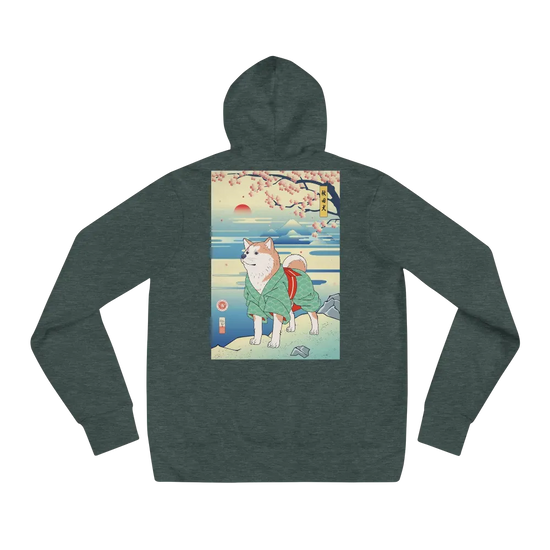Dog Akita Funny Japanese Ukiyo-e Unisex Hoodie - Heather Forest / S
