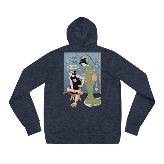Samurai I Got Vaccinated Ukiyo-e Unisex Hoodie - Heather Navy / S