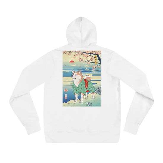 Dog Akita Funny Japanese Ukiyo-e Unisex Hoodie - White / S