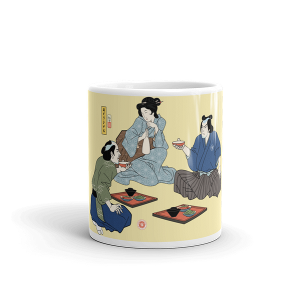Samurai Drinking Sake Ukiyo-e White Glossy Mug