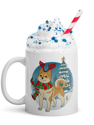 Dog Shiba Funny Christmas Japanese Ukiyo-e White Glossy Mug - Samurai Original
