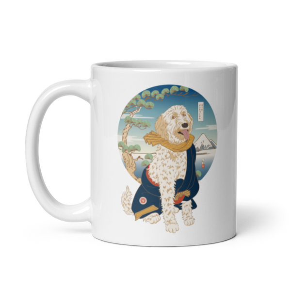 Golden Doodle Dog Funny Japanese Ukiyo-e White Glossy Mug 2 - Samurai Original