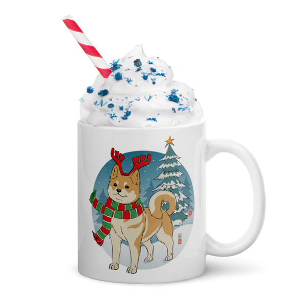 Dog Shiba Funny Christmas Japanese Ukiyo-e White Glossy Mug - Samurai Original