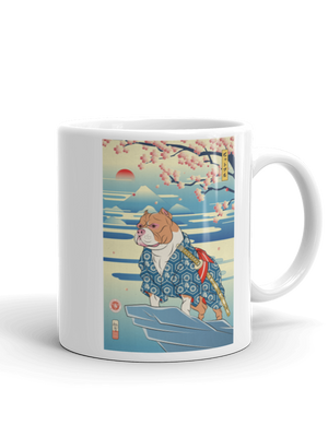 Dog Pitbull Japanese Ukiyo-e White Glossy Mug - Samurai Original