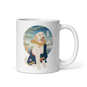 Golden Doodle Dog Funny Japanese Ukiyo-e White Glossy Mug 2 - Samurai Original