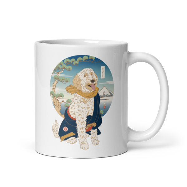 Golden Doodle Dog Funny Japanese Ukiyo-e White Glossy Mug 2