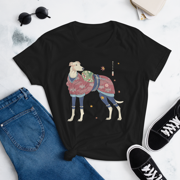 Greyhound Dog Funny Japanese Ukiyo-e Women's Short Sleeve T-shirt - Samurai Original
